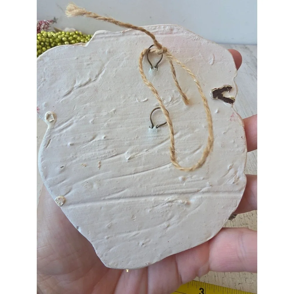 Vintage plaster Santa hanging ornament chalkware Xmas decor tree